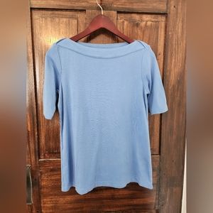 J Jill XS Perfect Pima Elbow Sleeve Boat Neck Light Blue Top